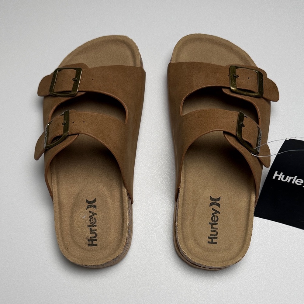 Hurley Kids Slide Sandal - Adjustable Double Strap Slip-On Cushioned Footbed